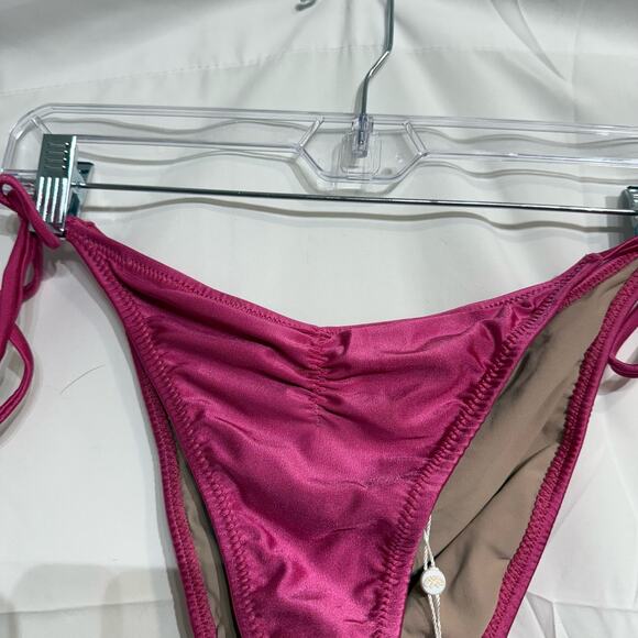 PQ Swim Pink Ruched Side Tie Bikini Bottom Sz L NWT - Picture 3 of 10